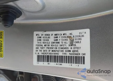 2014 Honda Accord Lx из США, поврежденный, VIN 1HGCR2F36EA188462